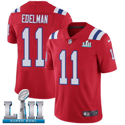 Nike Patriots #11 Julian Edelman Red Alternate Super Bowl LII Men's Stitched NFL Vapor Untouchable Limited Jersey